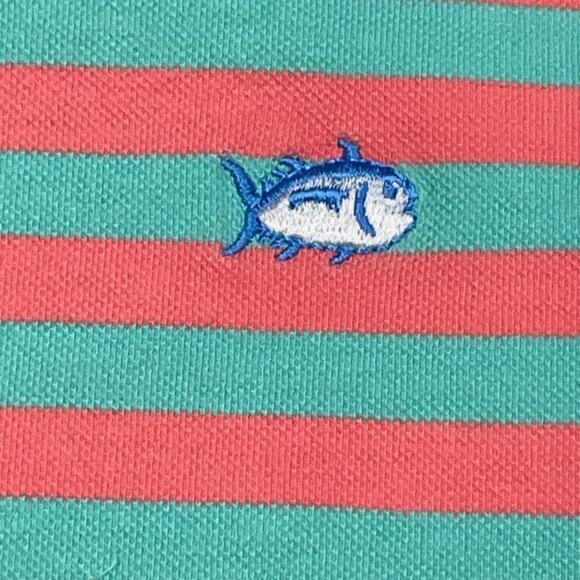 Southern Tide Men's Polo Shirt - Green & Pink Striped - Size L (40) - EUC - Picture 5 of 9